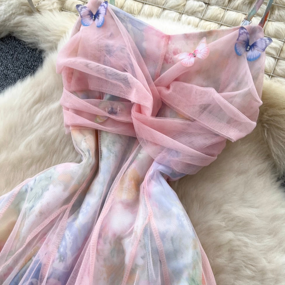 Sweetie Tie-dye Colorful Mesh Slip Dress