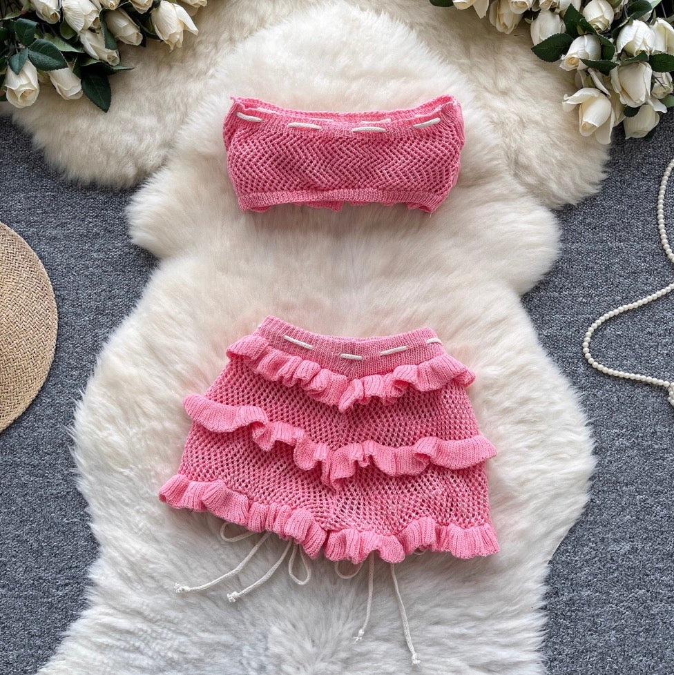 Cutie Tank Top & Hollowed Shorts 2Pcs
