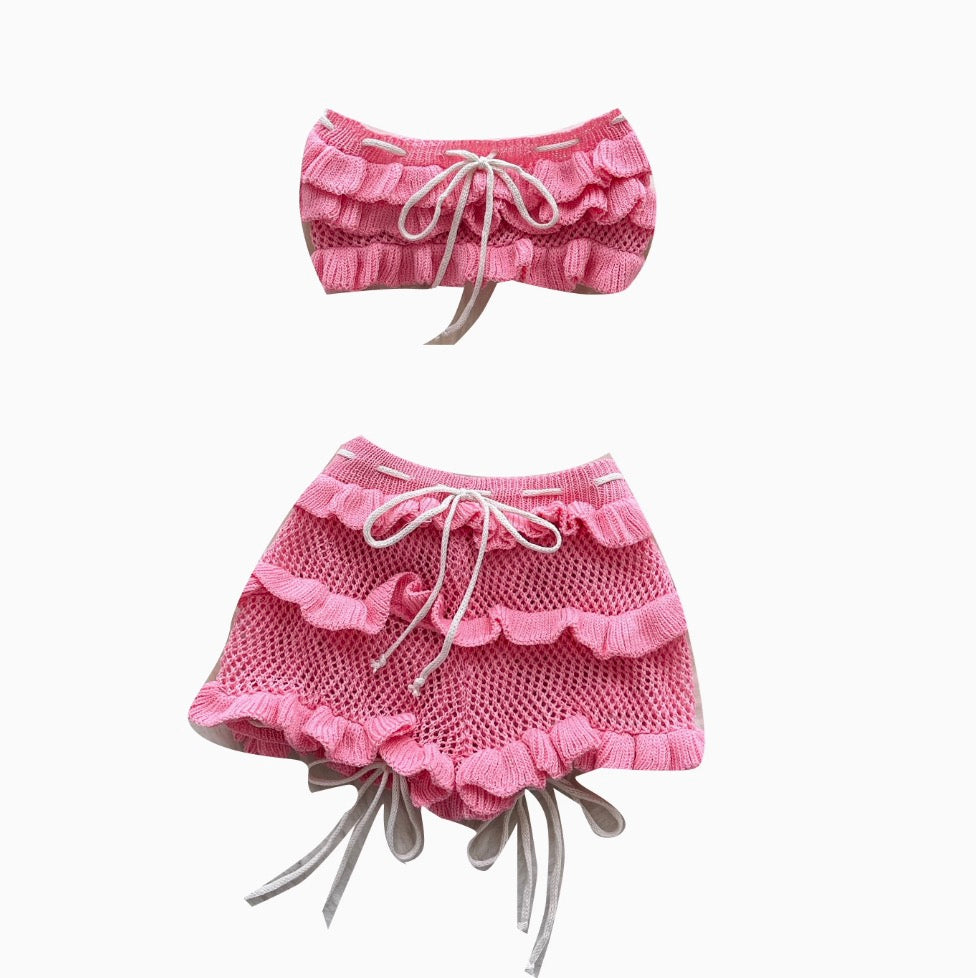 Cutie Tank Top & Hollowed Shorts 2Pcs