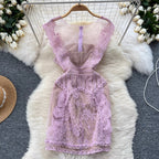 Premium Pink Delicate Embroidered Mesh Dress