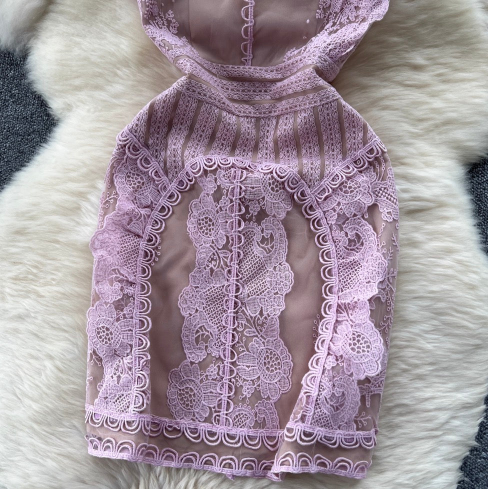 Premium Pink Delicate Embroidered Mesh Dress