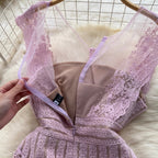 Premium Pink Delicate Embroidered Mesh Dress