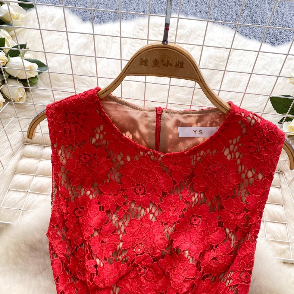 High-end Embroidery Lace Sleeveless Dress