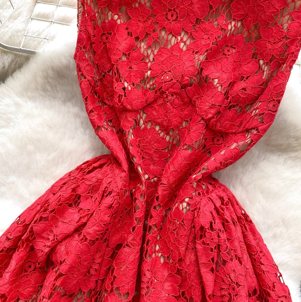 High-end Embroidery Lace Sleeveless Dress