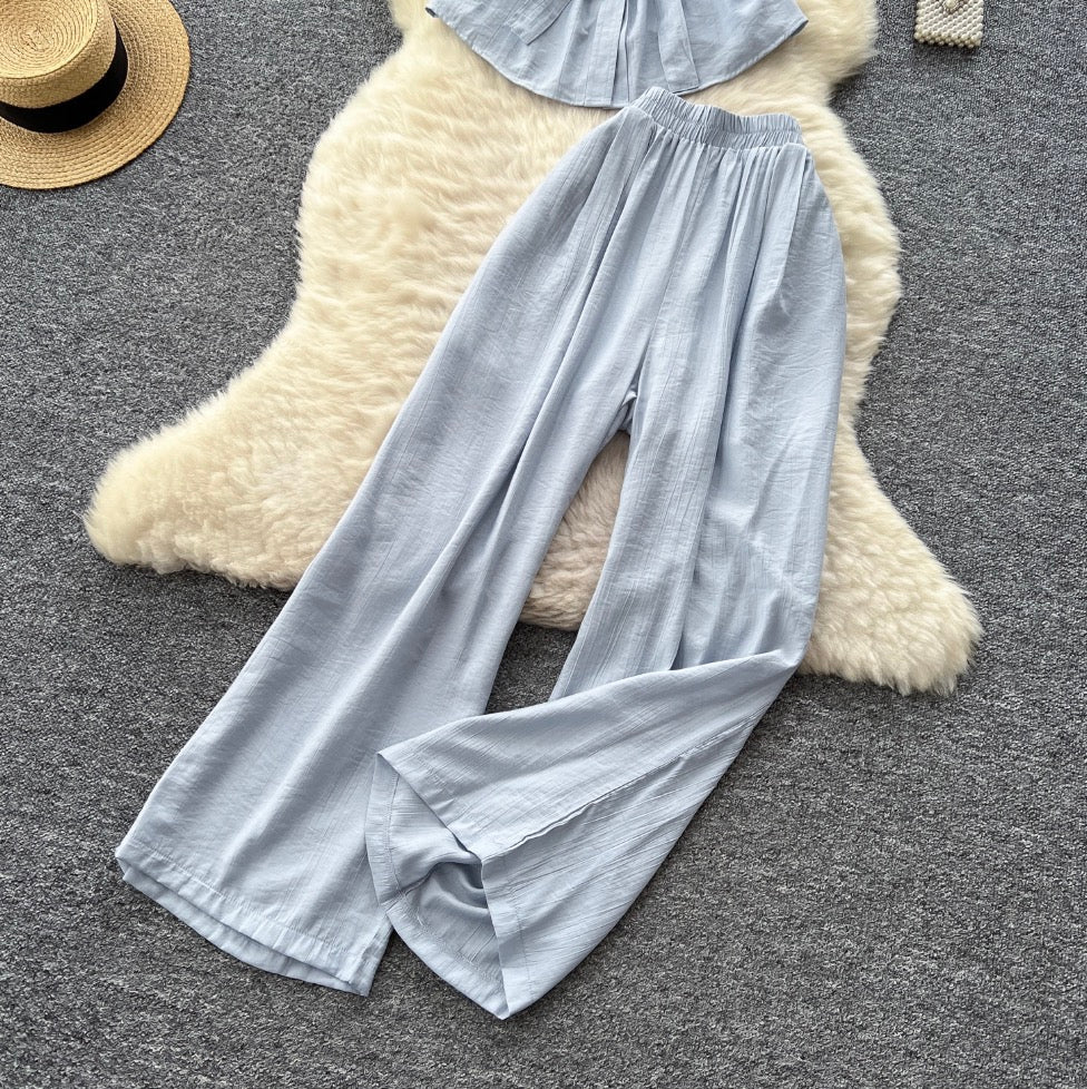 Lace-up Shirt & Straight Trousers 2Pcs