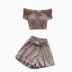 Off-shoulder Top & Lace-up Shorts 2Pcs