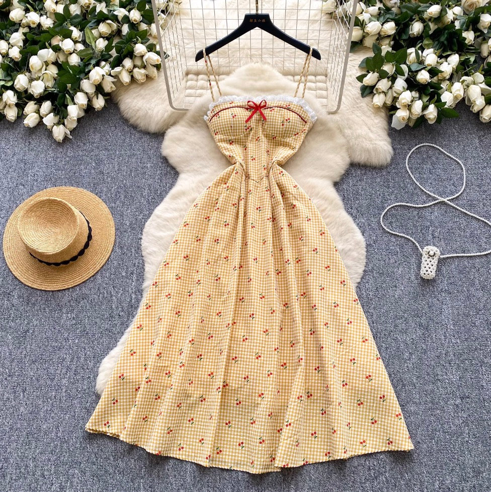 Sweetie Lace Trim Plaid Slip Dress