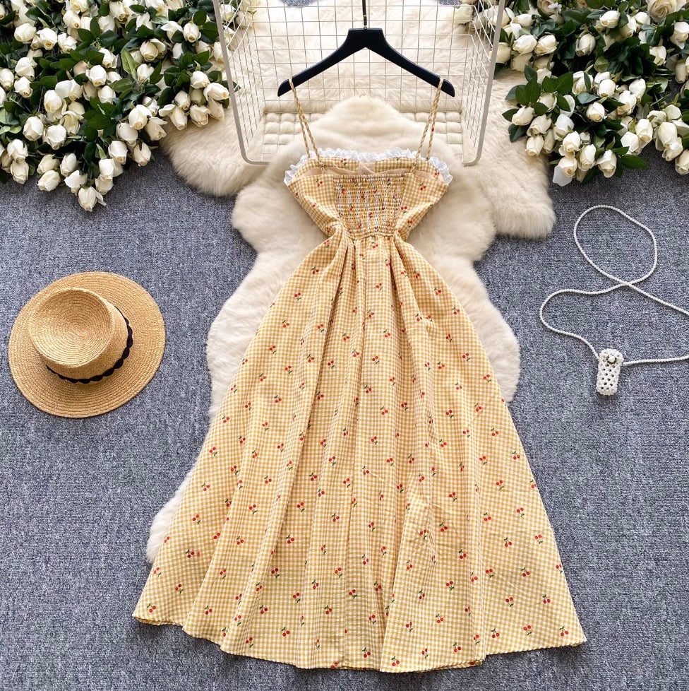 Sweetie Lace Trim Plaid Slip Dress