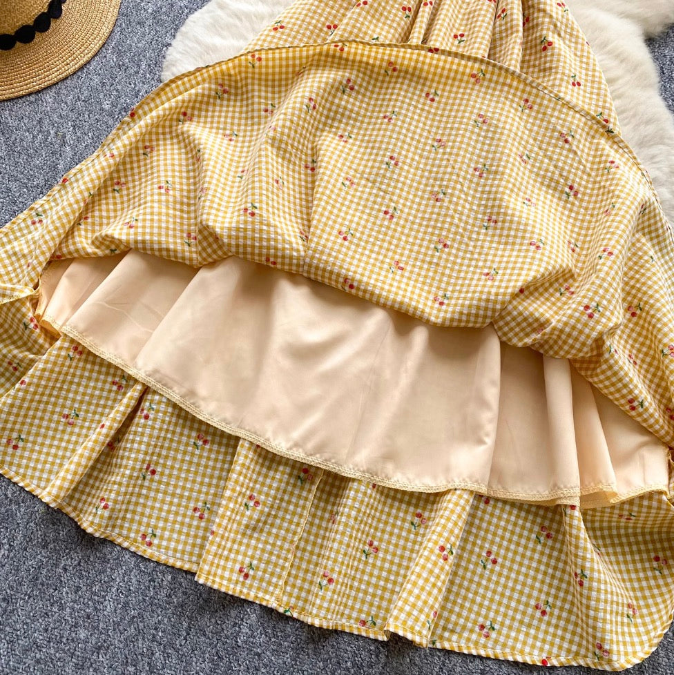 Sweetie Lace Trim Plaid Slip Dress