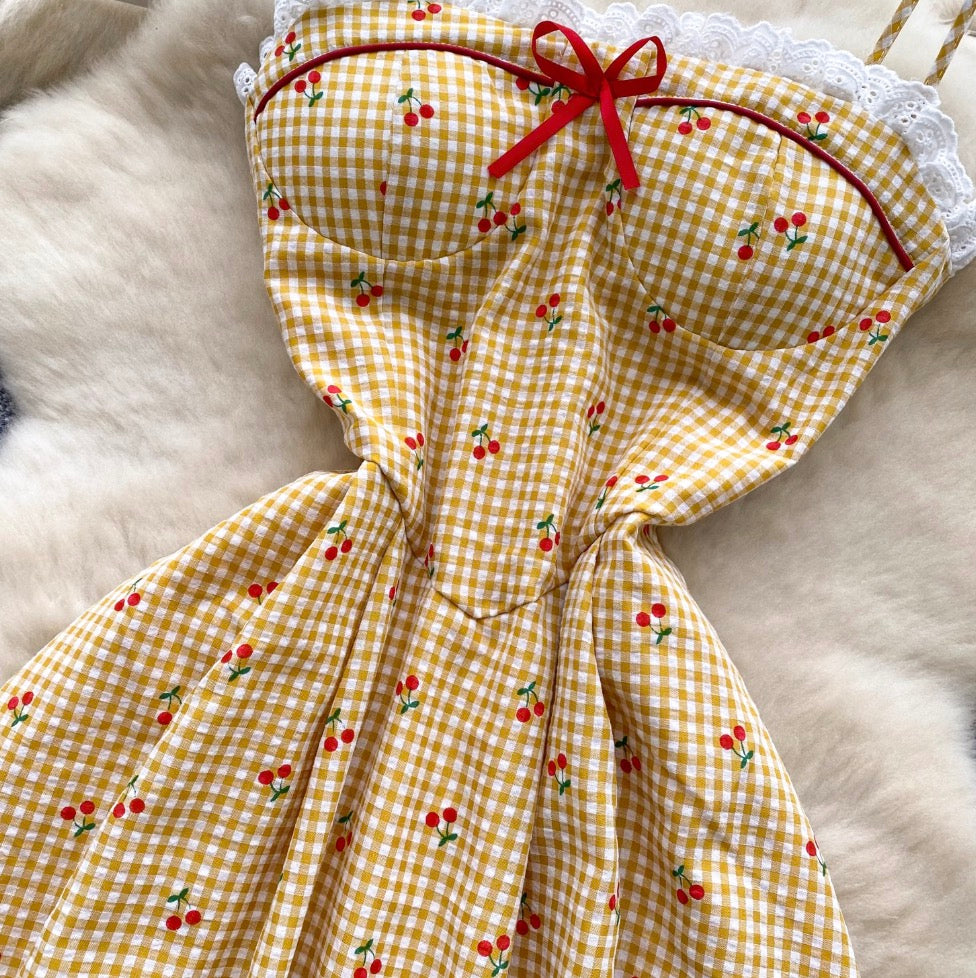 Sweetie Lace Trim Plaid Slip Dress