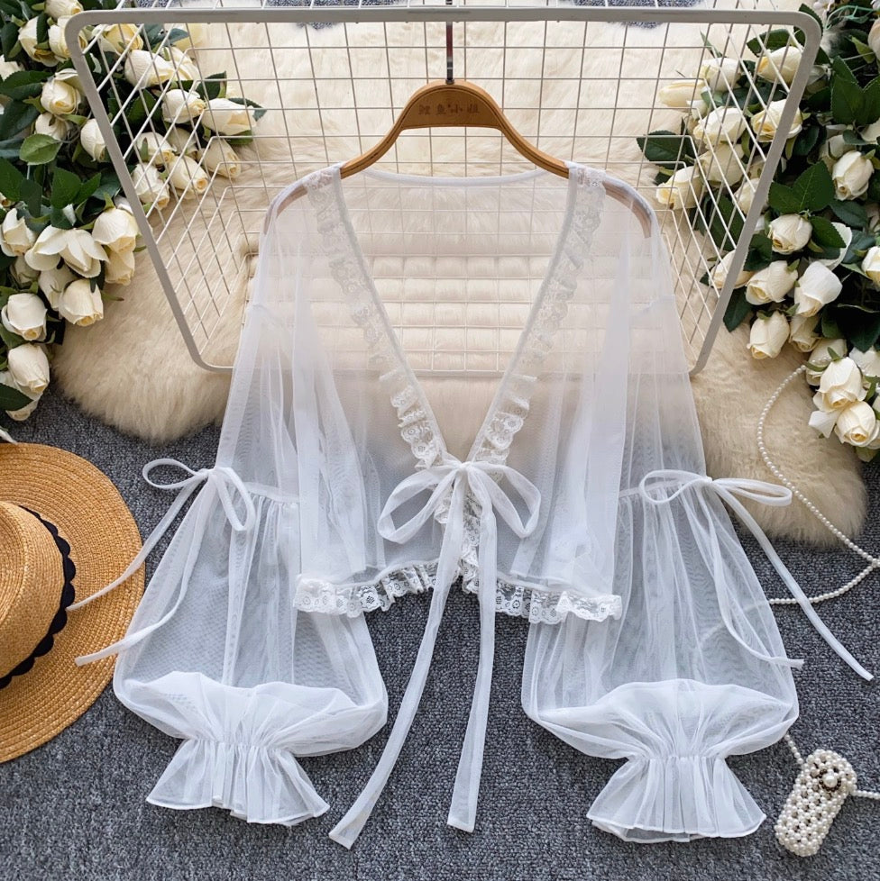 Sweetie Flared Sleeve Sunscreen Chiffon Top