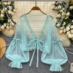 Sweetie Flared Sleeve Sunscreen Chiffon Top