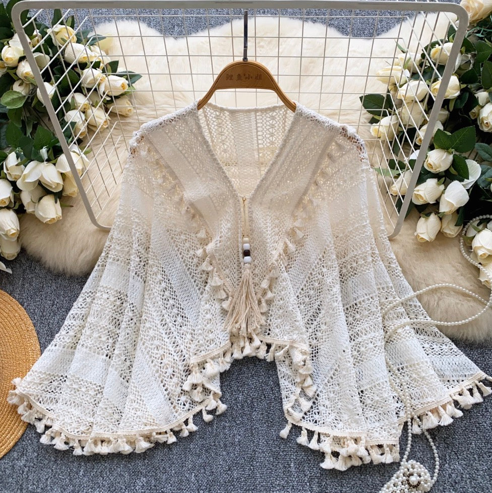 Sweetie Apricot Fringed Hollowed Knitwear
