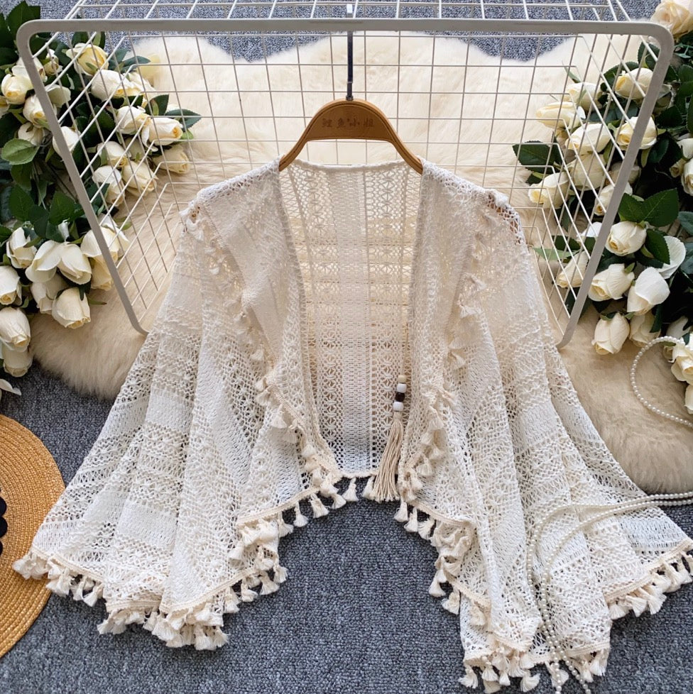 Sweetie Apricot Fringed Hollowed Knitwear