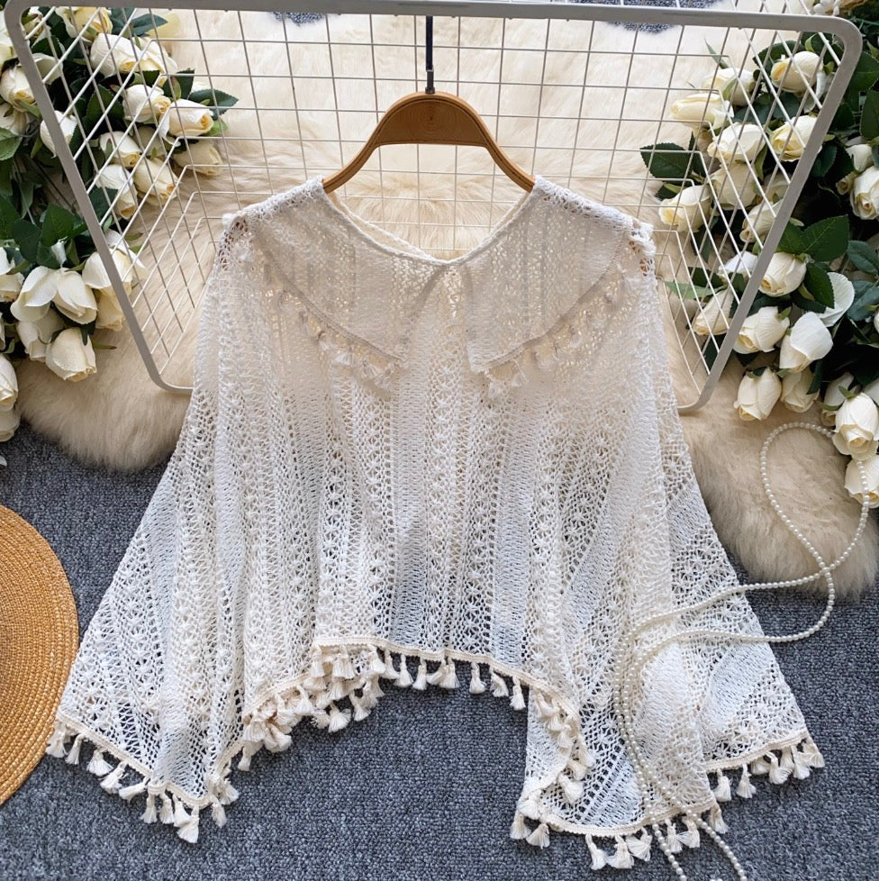 Sweetie Apricot Fringed Hollowed Knitwear