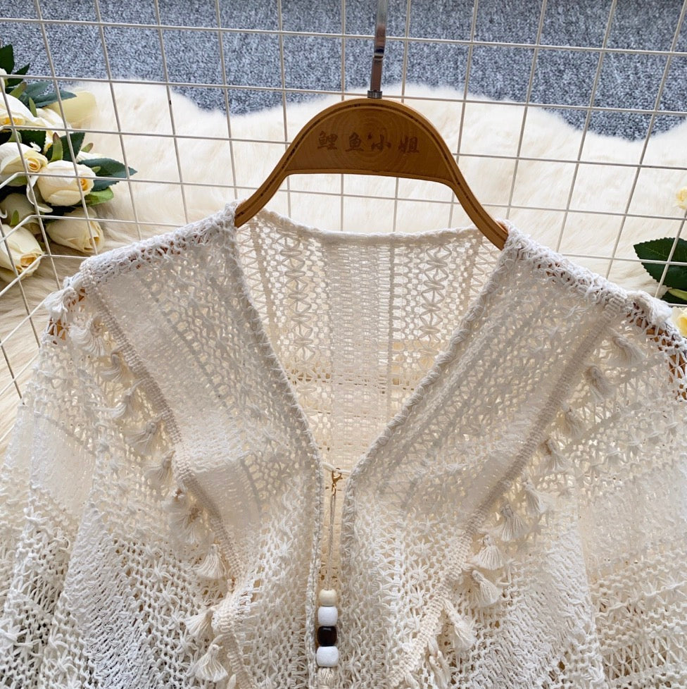 Sweetie Apricot Fringed Hollowed Knitwear