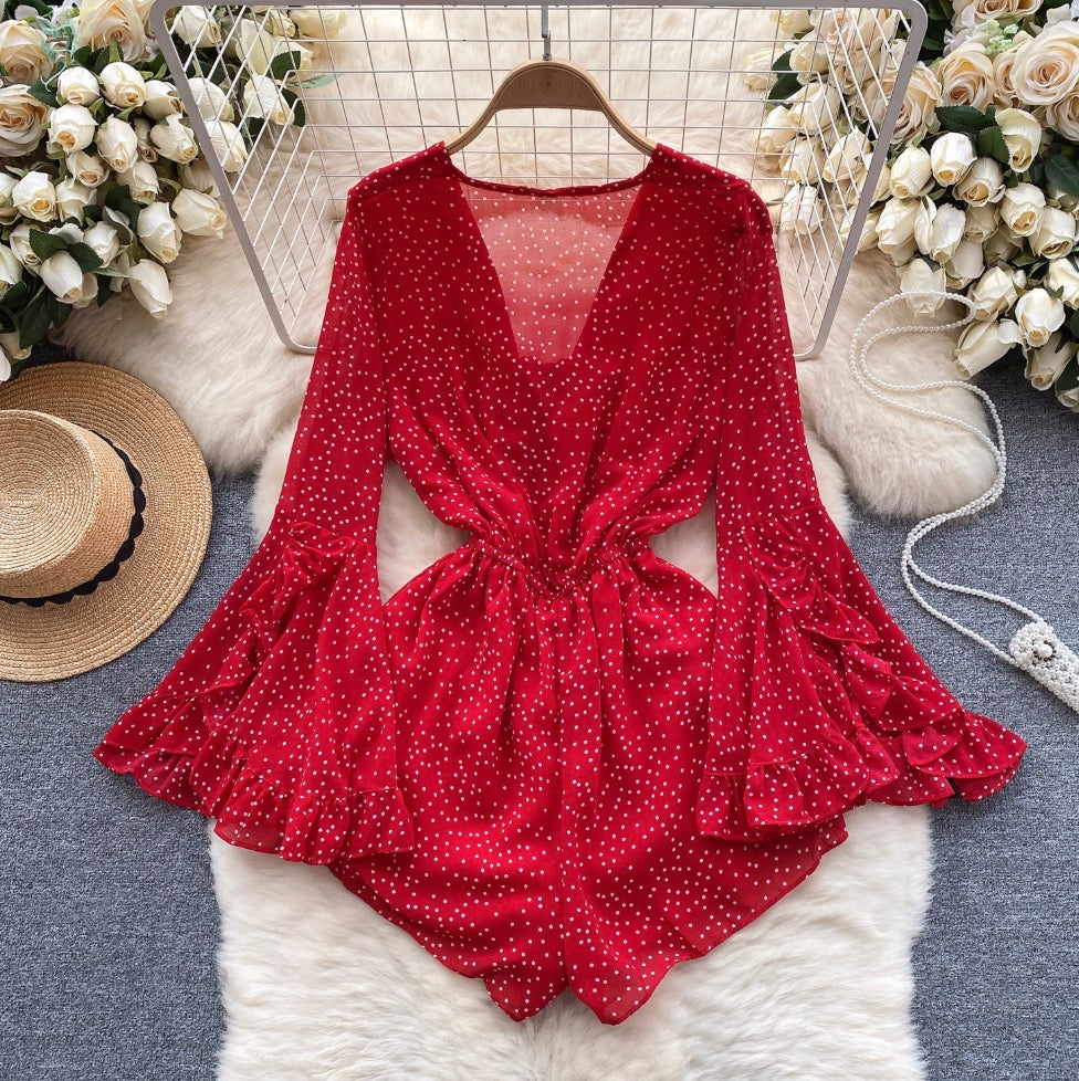Sweetie Dot Printed Wide-leg Rompers