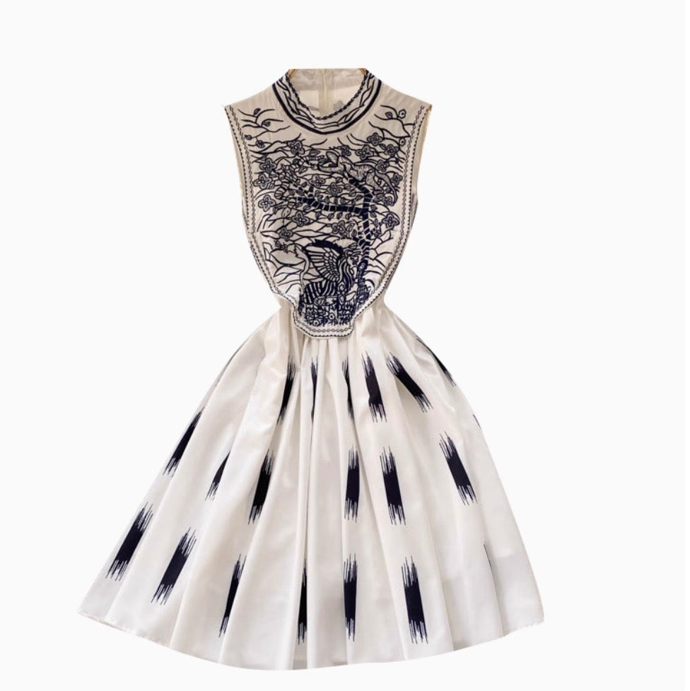 Courtly Embroidered Sleeveless Dress