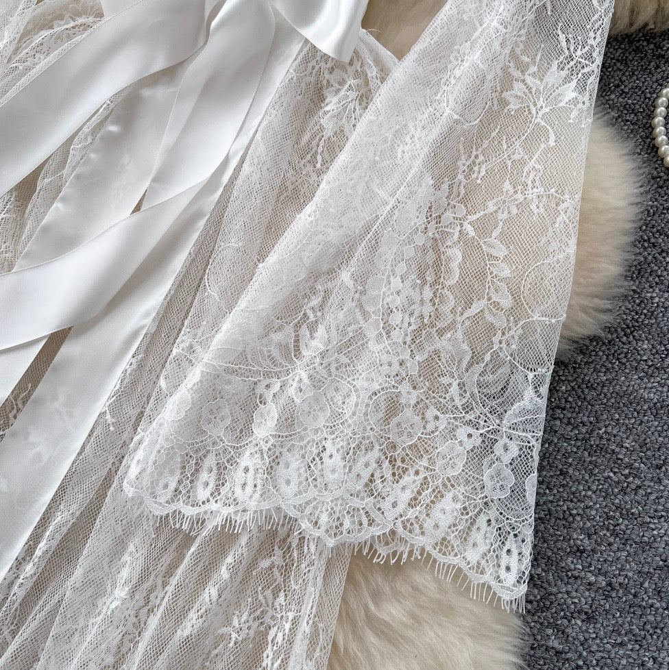 Flared Sleeve Thin Lace Nightgown