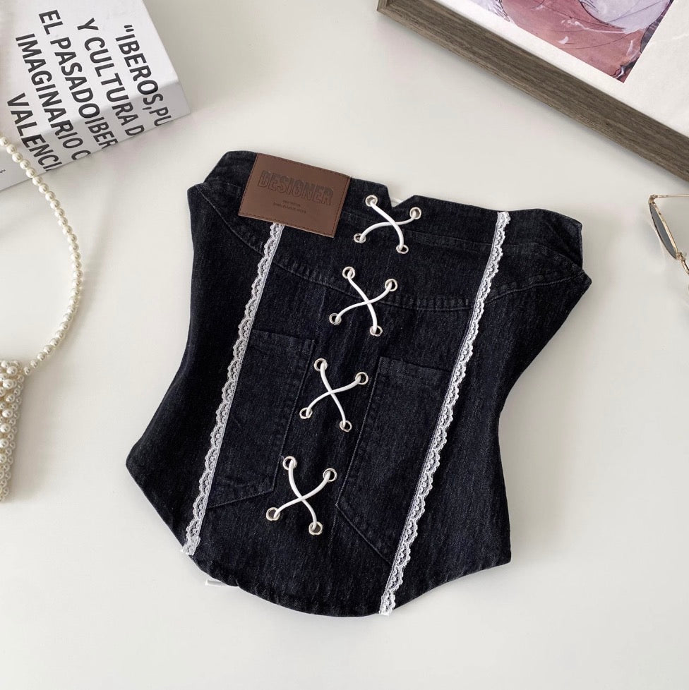 Vintage Lace Patchwork Denim Top