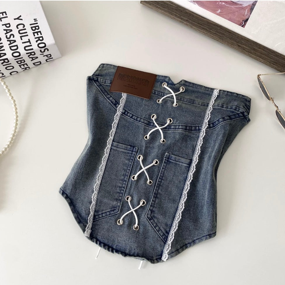 Vintage Lace Patchwork Denim Top
