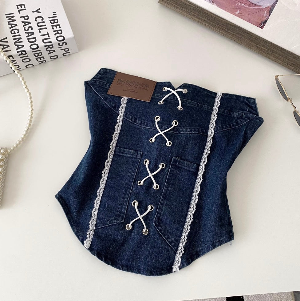 Vintage Lace Patchwork Denim Top