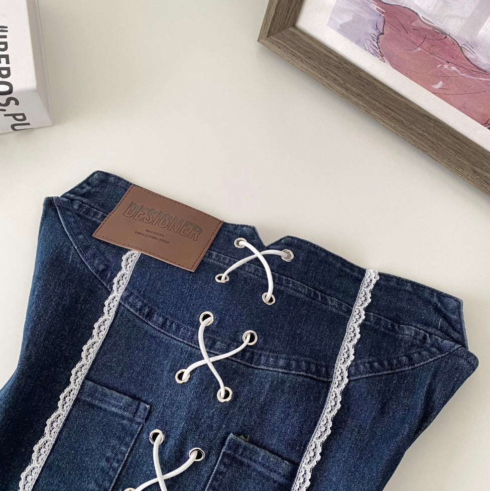 Vintage Lace Patchwork Denim Top