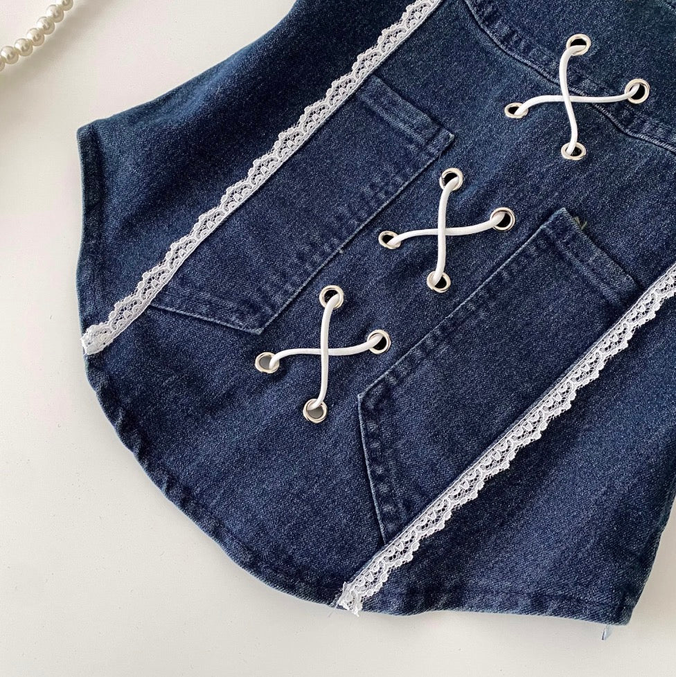 Vintage Lace Patchwork Denim Top
