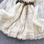 Courtly Embroidered Ruffled Apricot Dress
