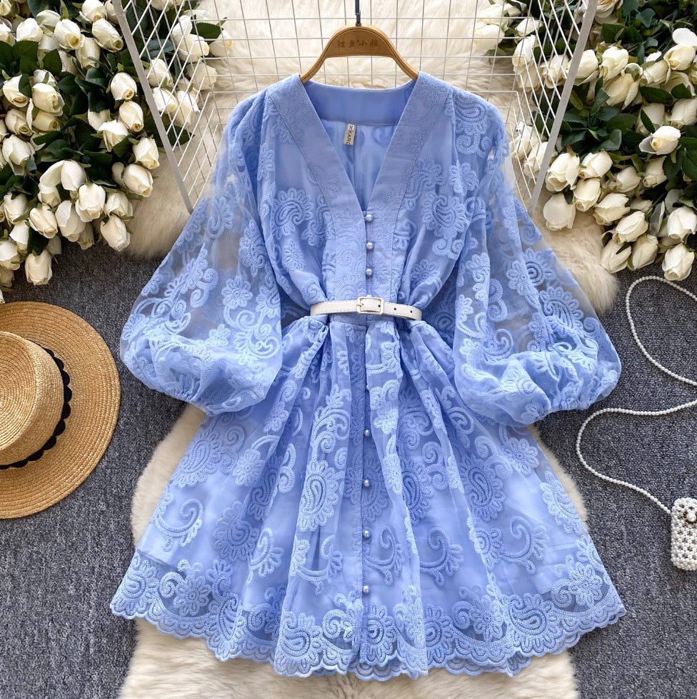 Courtly Embroidery Floral Shirt Dress