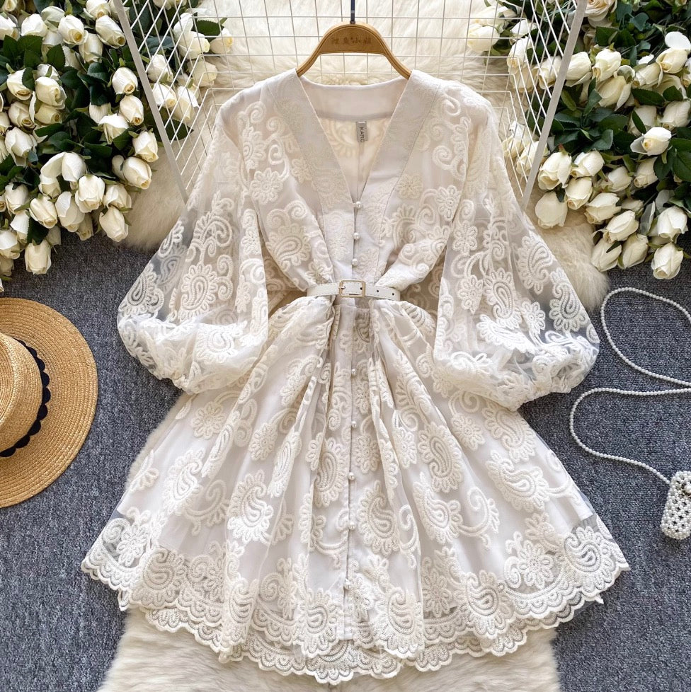Courtly Embroidery Floral Shirt Dress
