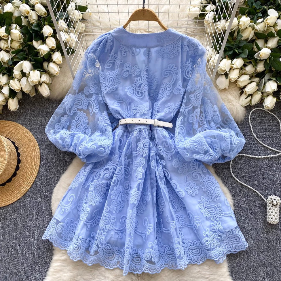 Courtly Embroidery Floral Shirt Dress