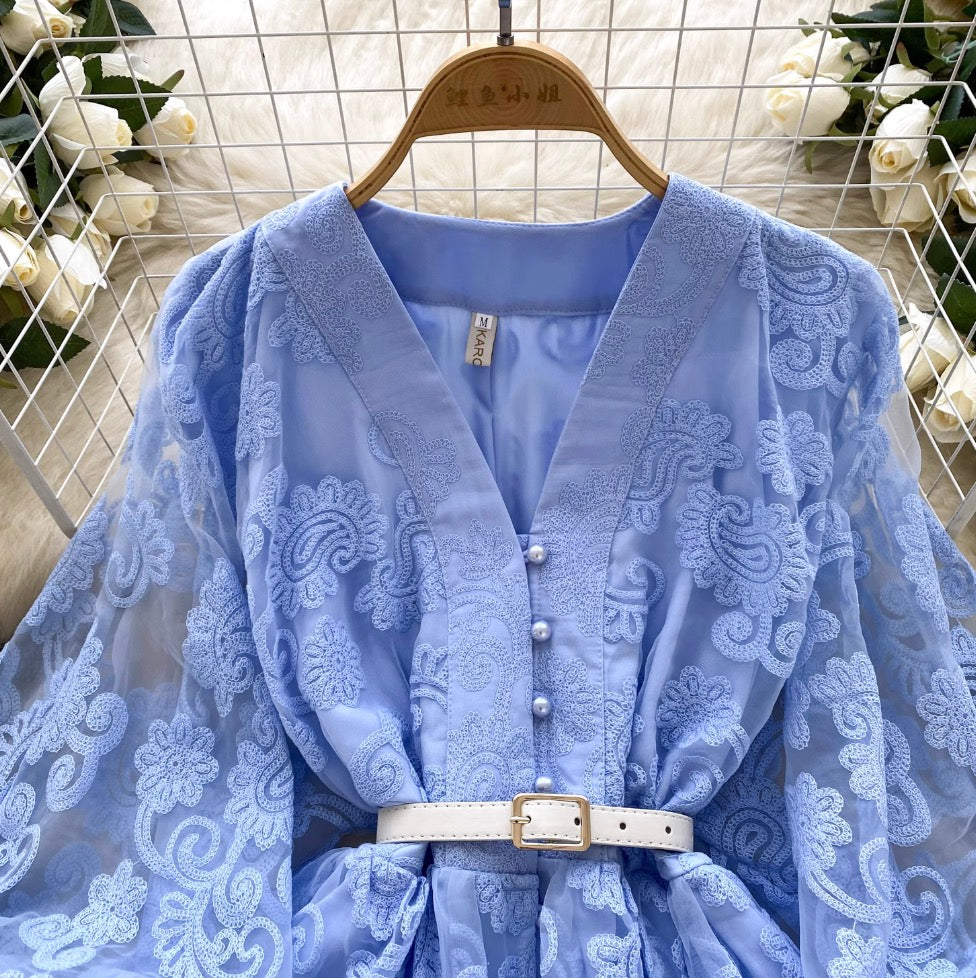 Courtly Embroidery Floral Shirt Dress