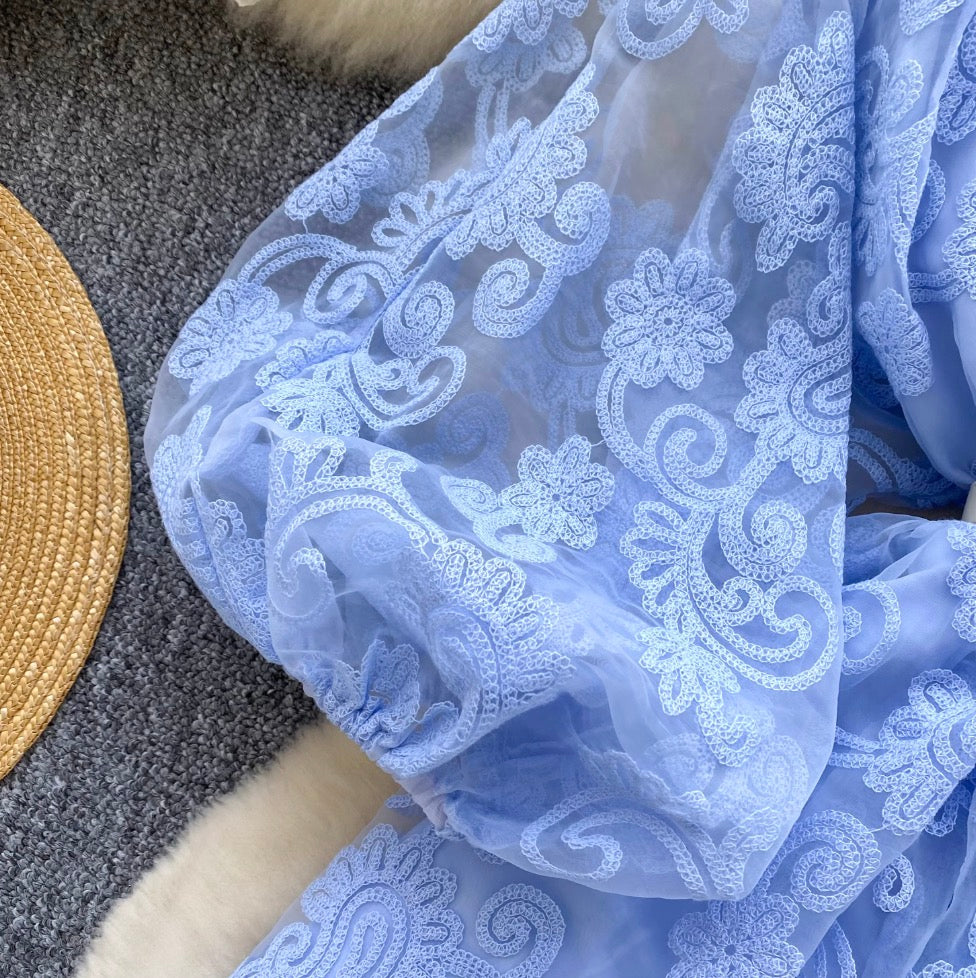 Courtly Embroidery Floral Shirt Dress