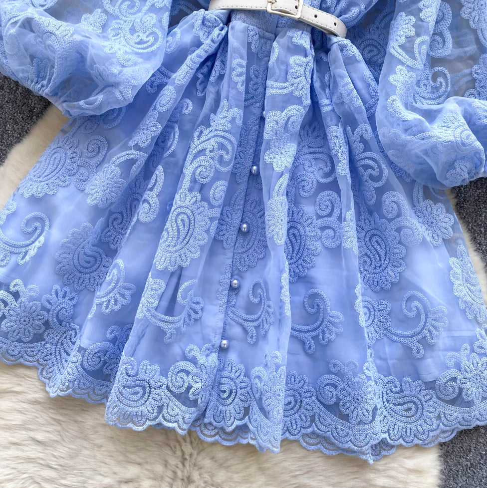 Courtly Embroidery Floral Shirt Dress
