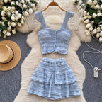 Chic Ruffled Camisole & Skirt 2Pcs