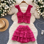 Chic Ruffled Camisole & Skirt 2Pcs