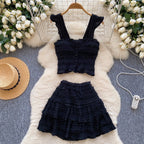 Chic Ruffled Camisole & Skirt 2Pcs