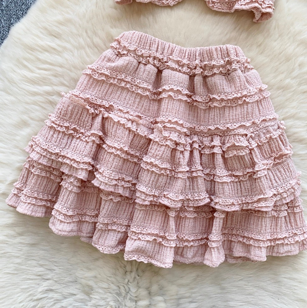 Chic Ruffled Camisole & Skirt 2Pcs