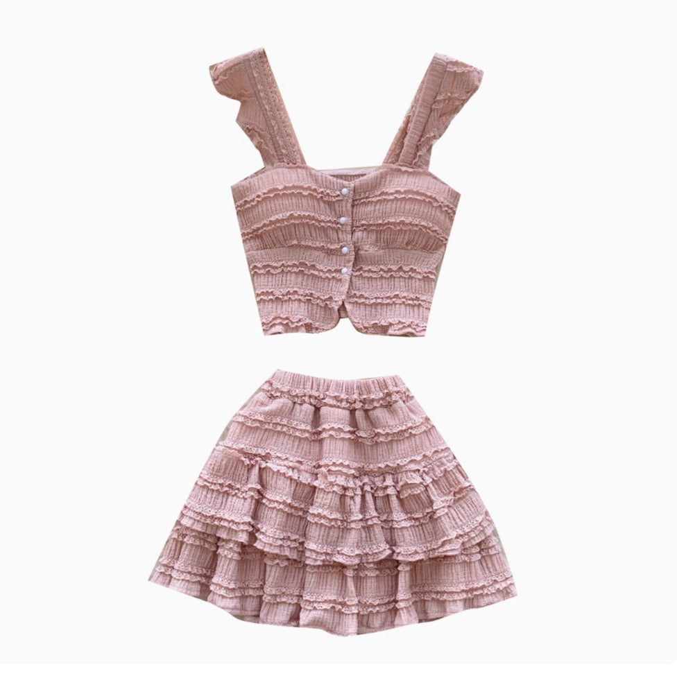 Chic Ruffled Camisole & Skirt 2Pcs
