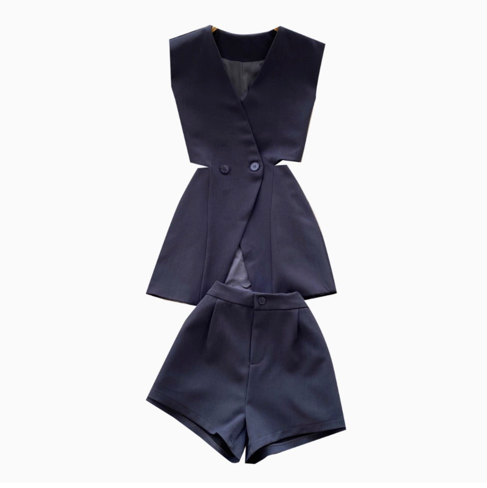 Suit Vest & Shorts OL Outfit 2Pcs