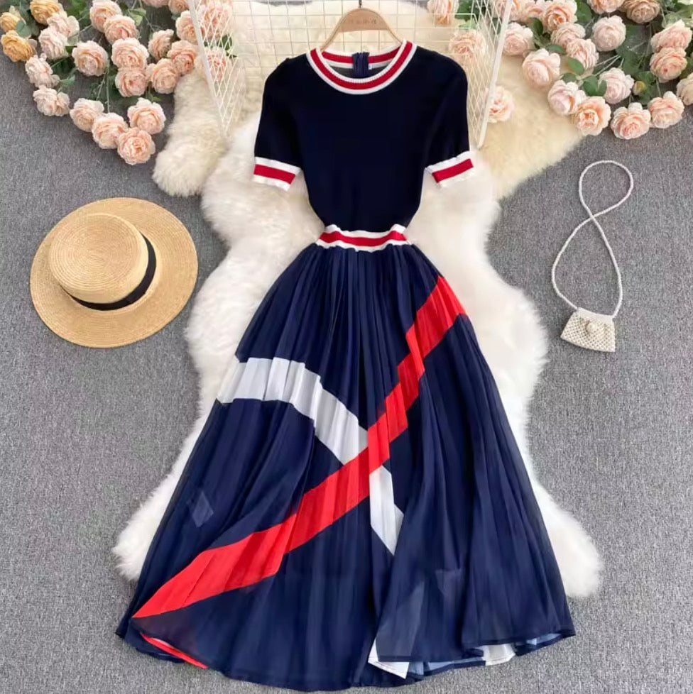 Color Blocking Chiffon Sweater Dress