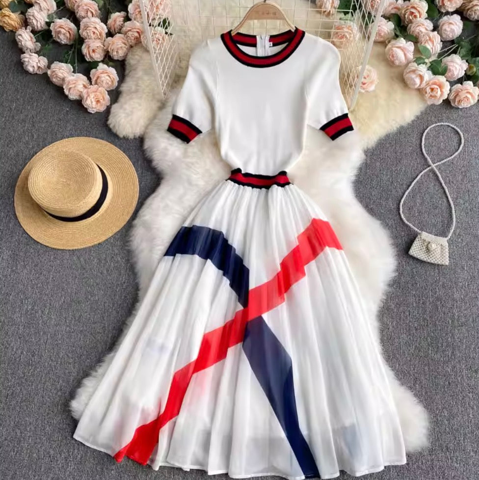 Color Blocking Chiffon Sweater Dress