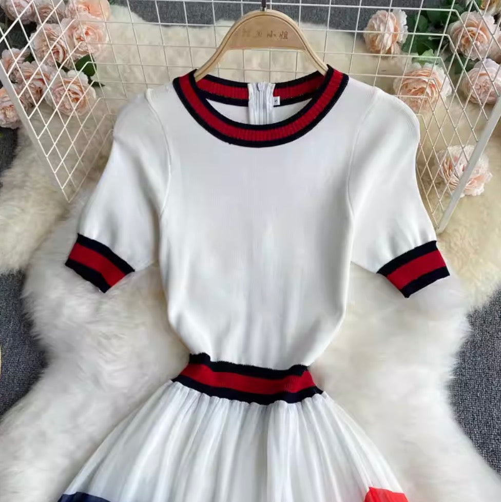 Color Blocking Chiffon Sweater Dress