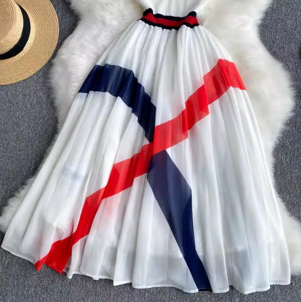Color Blocking Chiffon Sweater Dress