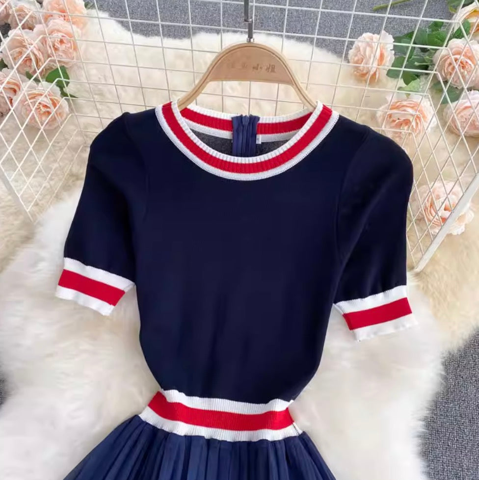 Color Blocking Chiffon Sweater Dress
