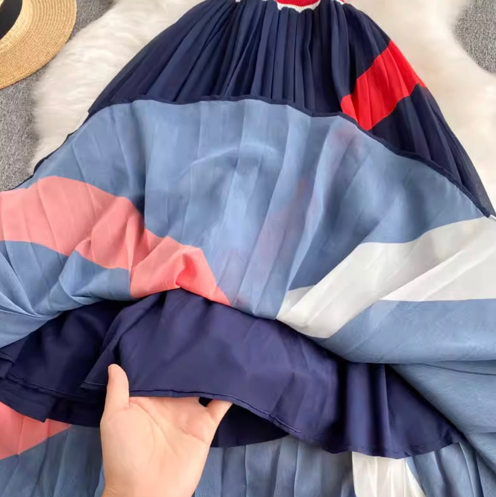Color Blocking Chiffon Sweater Dress