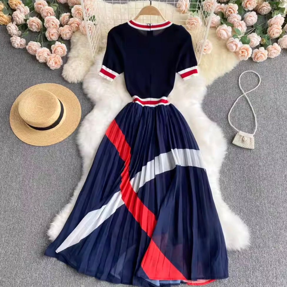 Color Blocking Chiffon Sweater Dress