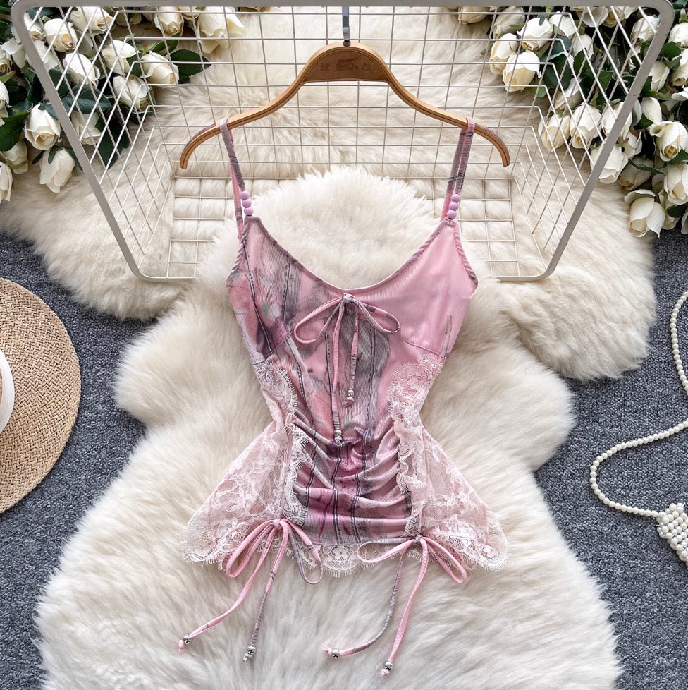 Vintage Lace-trim Patchwork Camisole