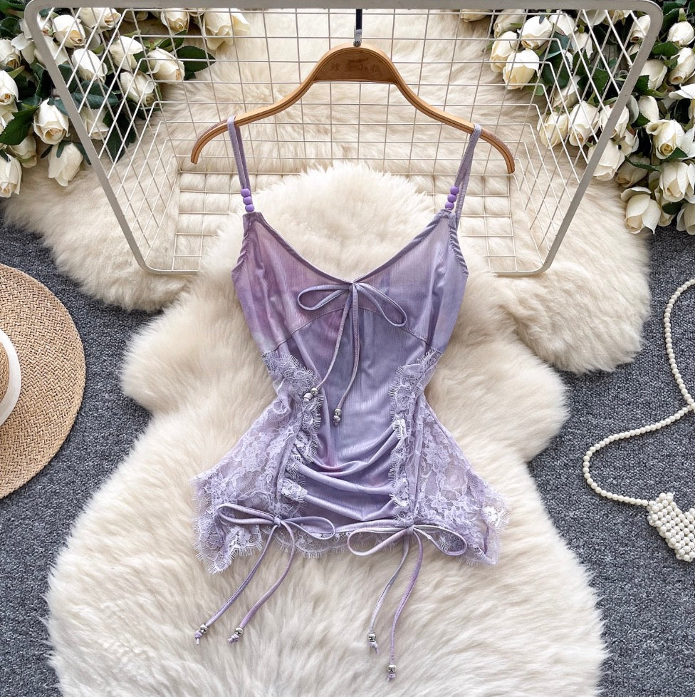 Vintage Lace-trim Patchwork Camisole